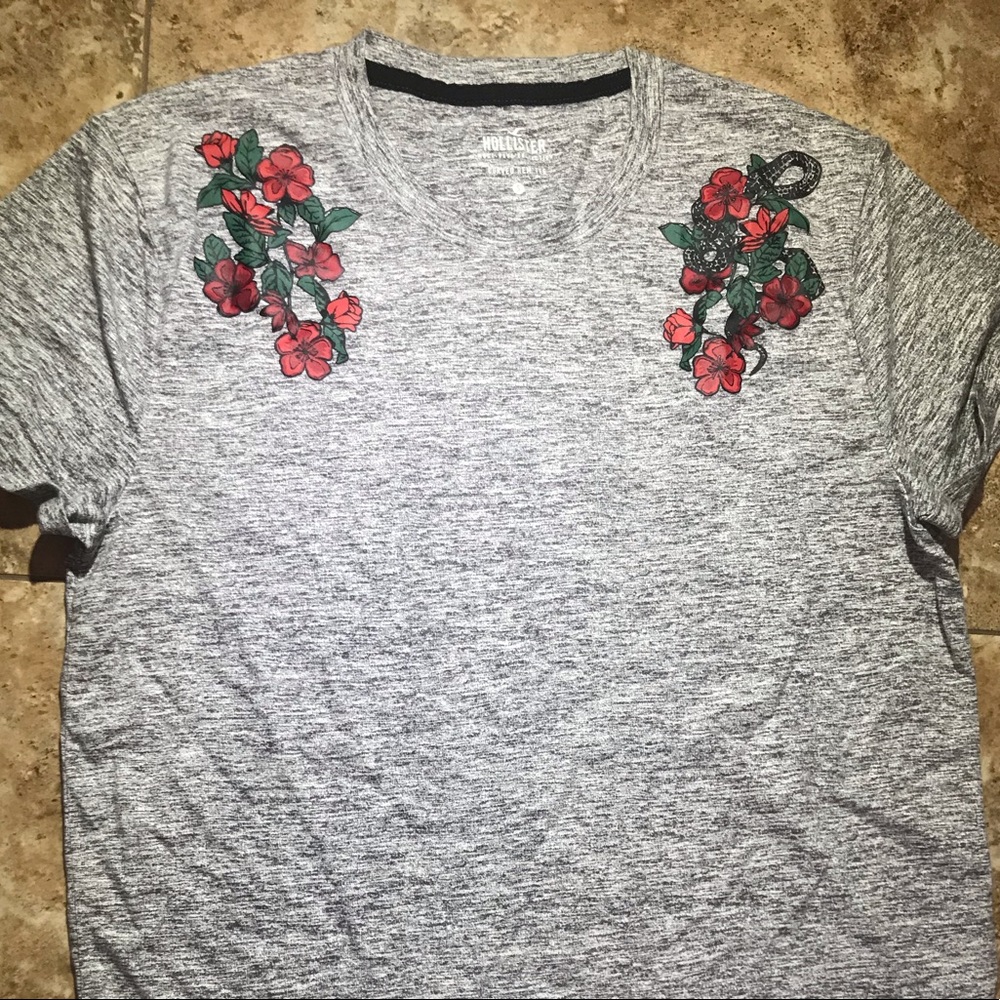 Grey Hollister Shirt with Floral design